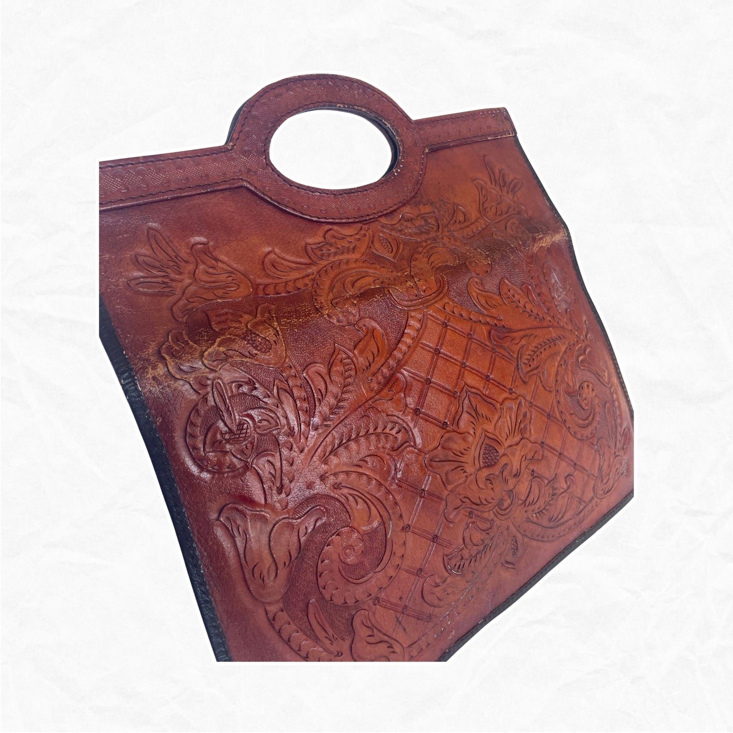 Vtg Rame's Tooled Leather Oversized Clutch