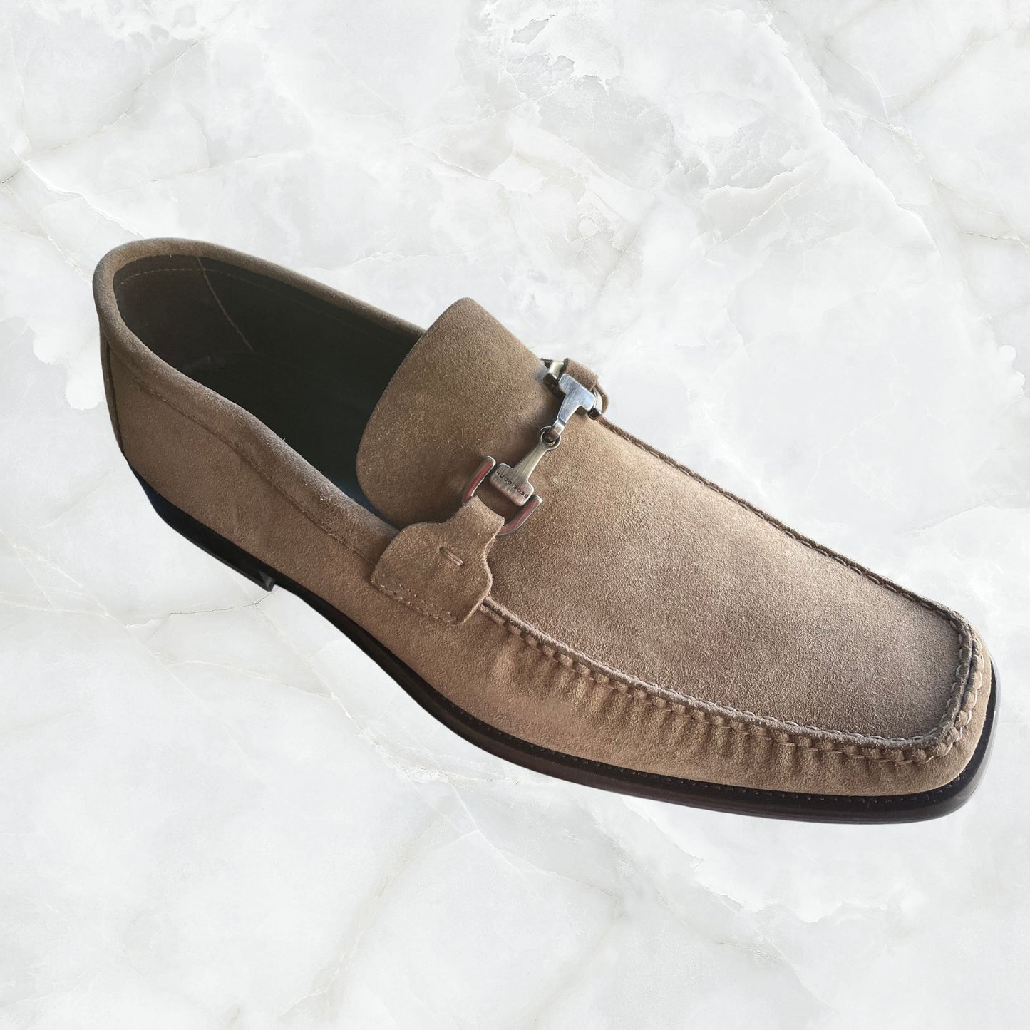 Authentic HUGO BOSS Men's Taupe Suede Loafers <US 9.5>