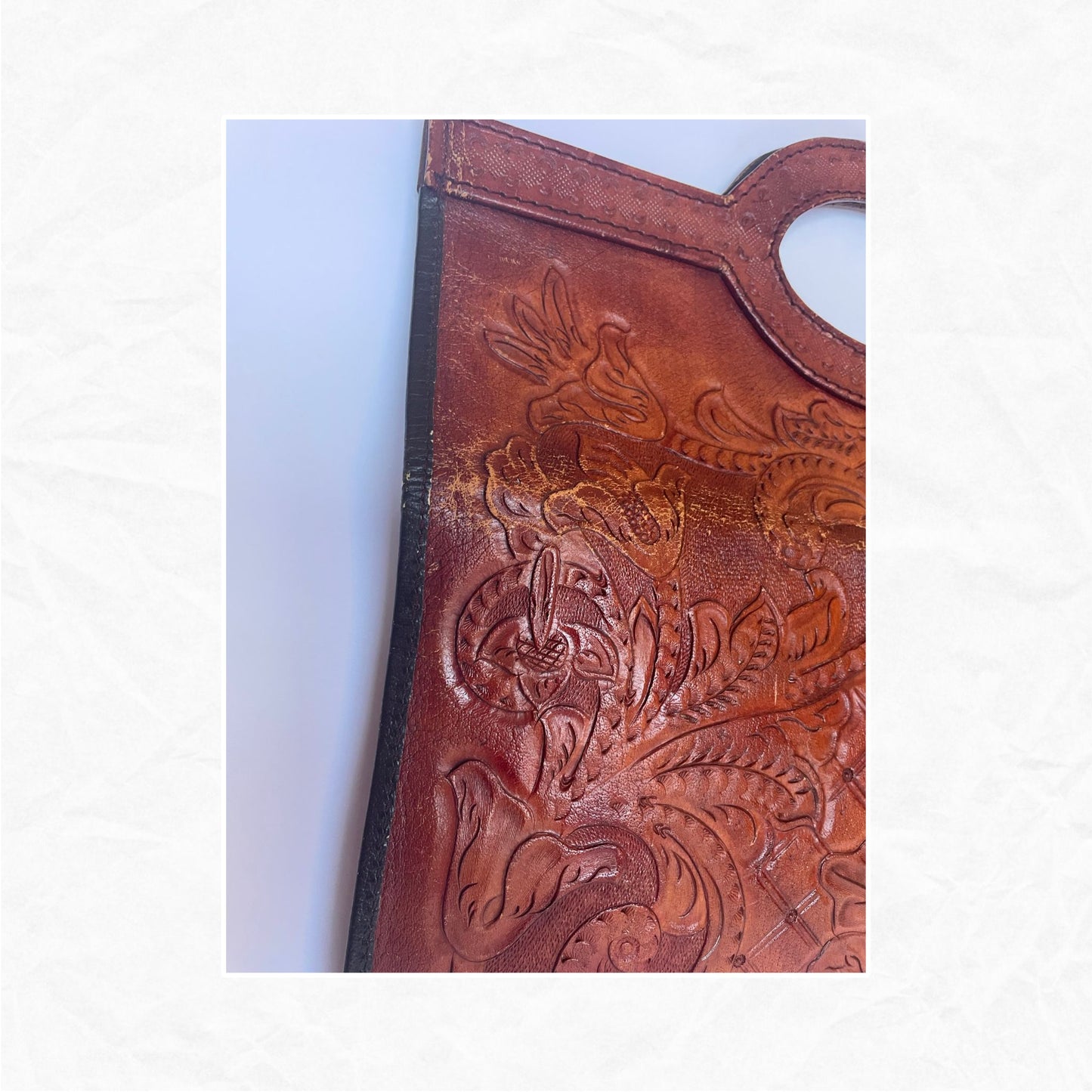 Vtg Rame's Tooled Leather Oversized Clutch