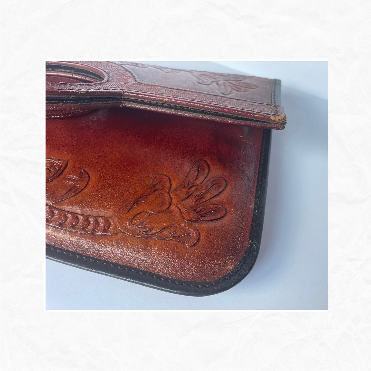 Vtg Rame's Tooled Leather Oversized Clutch