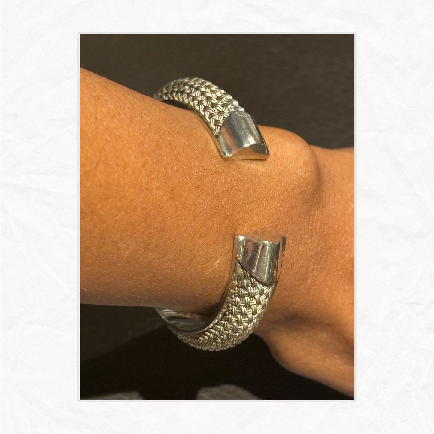 Vtg Sterling Silver WMNS Basket Weave Cuff Bracelet