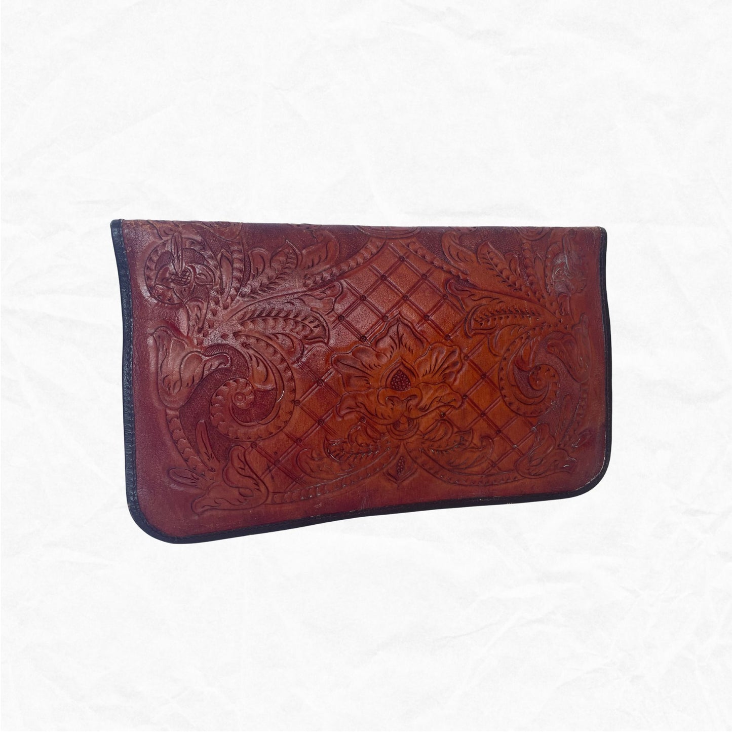 Vtg Rame's Tooled Leather Oversized Clutch