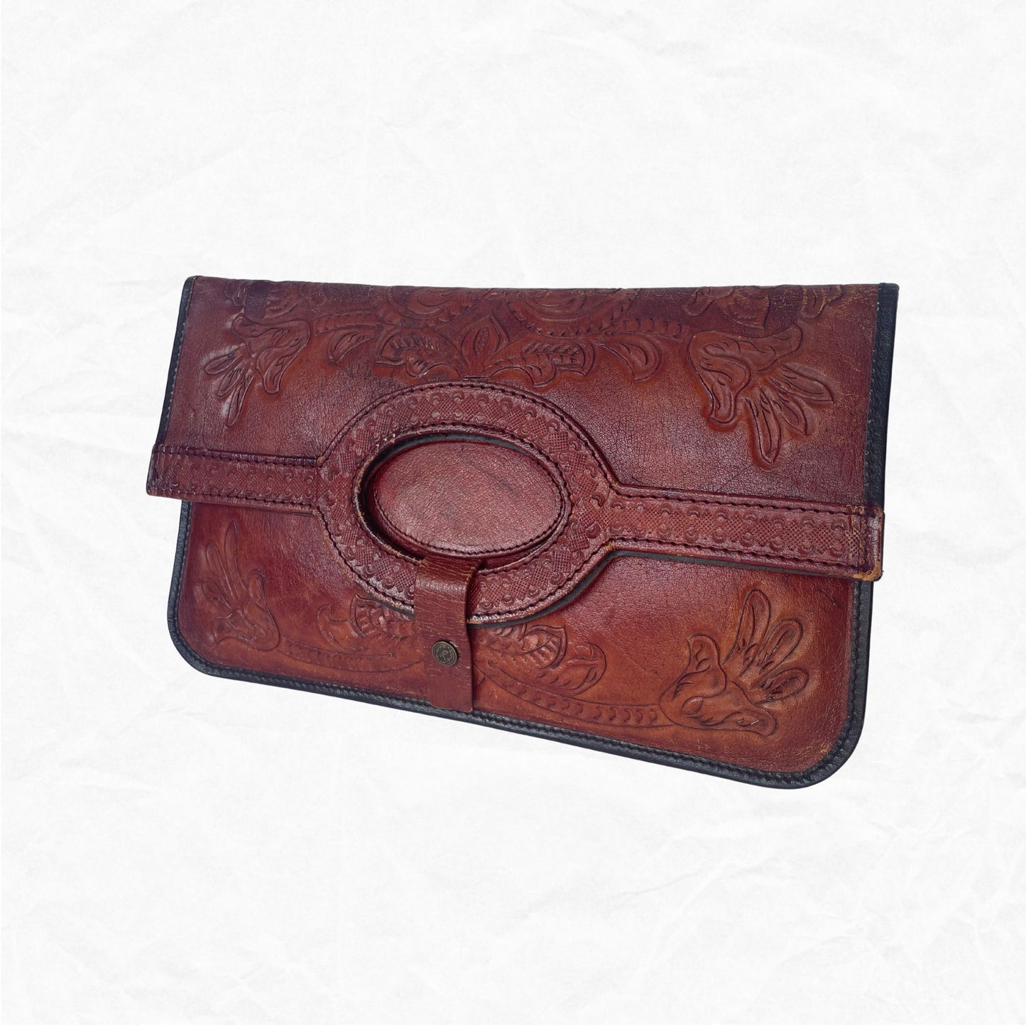 Vtg Rame's Tooled Leather Oversized Clutch