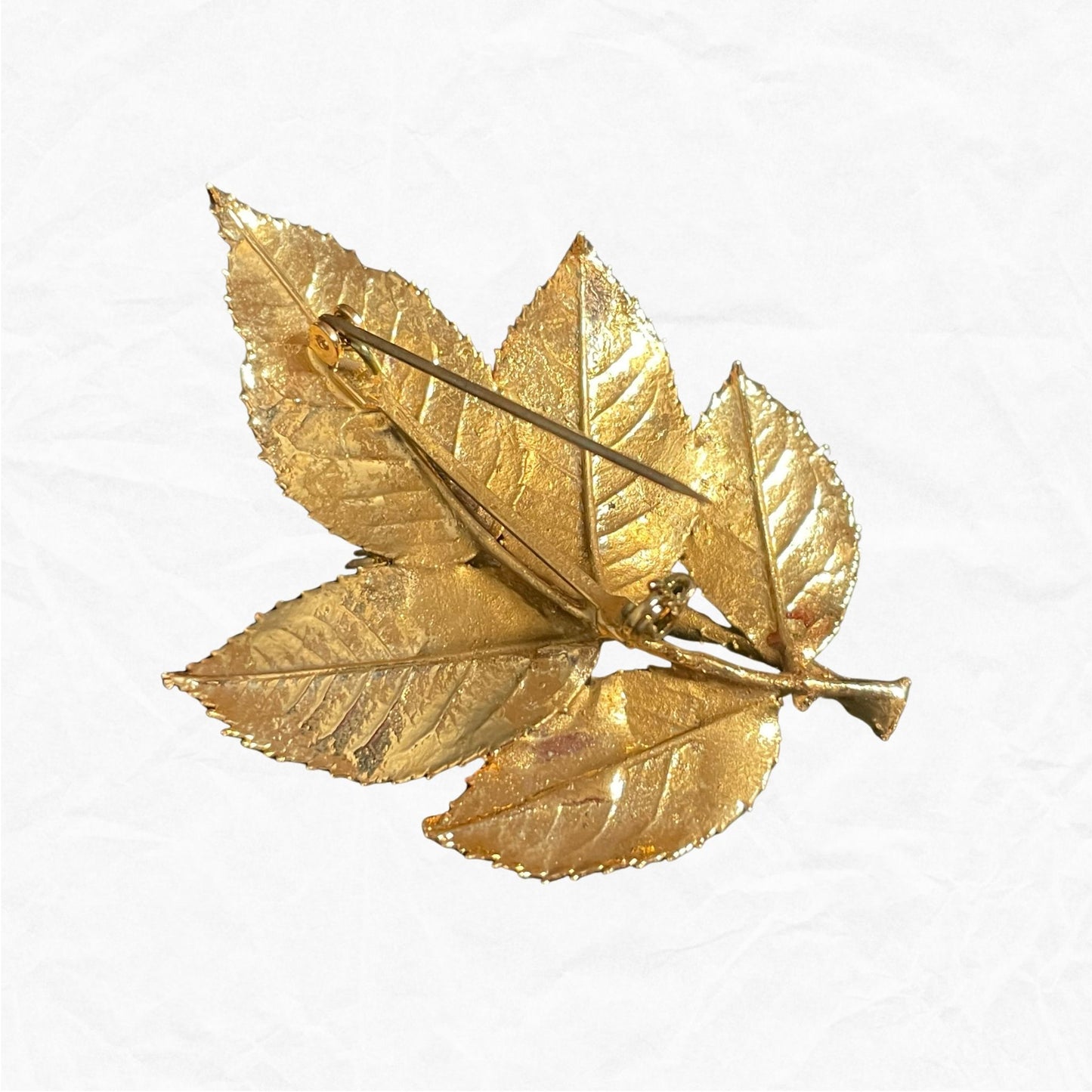 Vintage Brushed Gold Flower Brooch Pin 2.25 x 1.75"