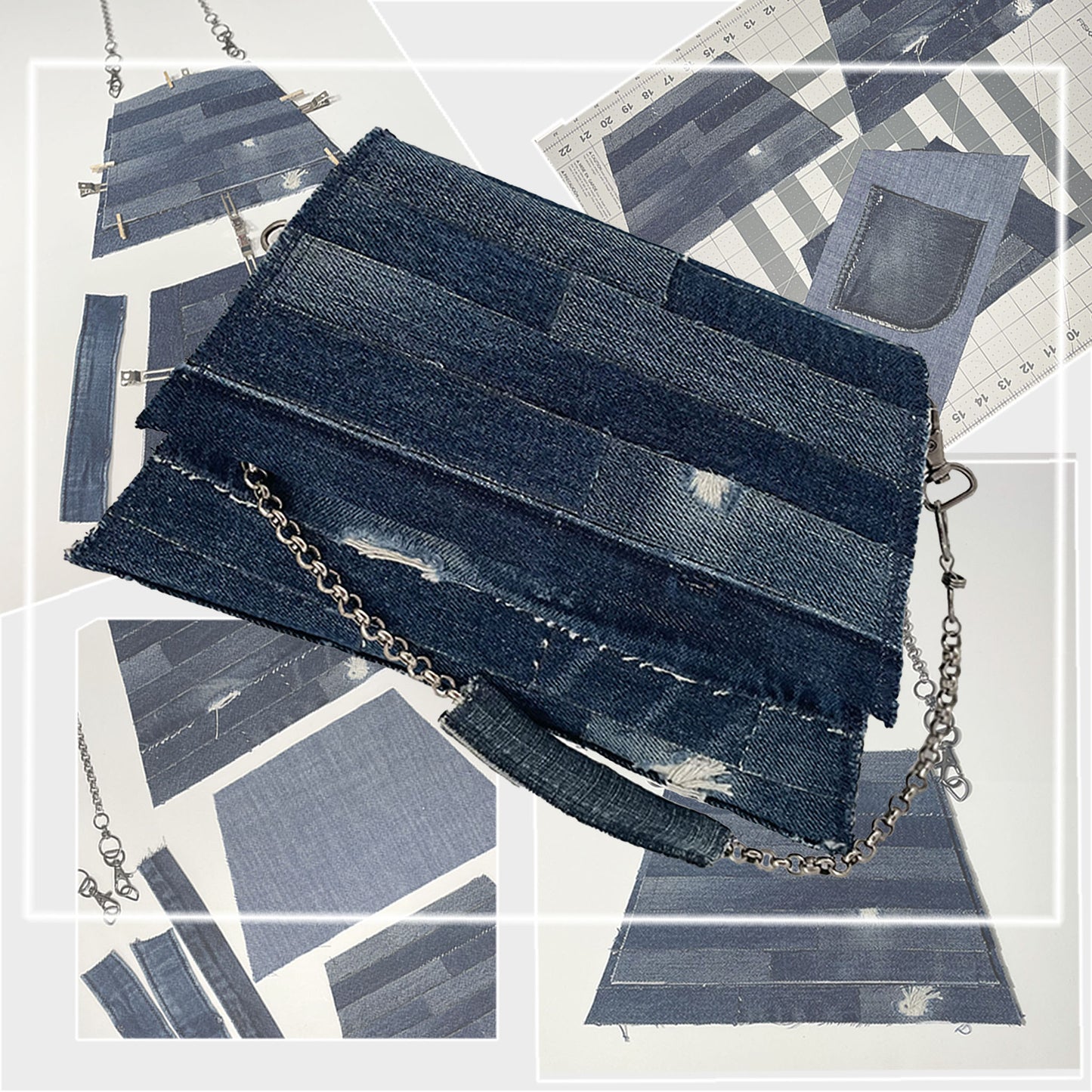 HandCrafted. Upcycled Denim. Designer mini shoulder bag.