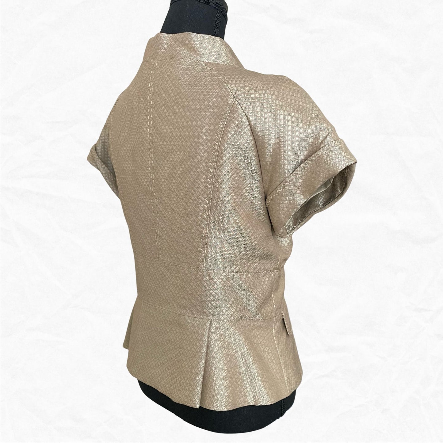 VTG NWT BCBGMAXAZRIA Matte Metallic Gold Short Sleeve Woven Jacket Sz Med