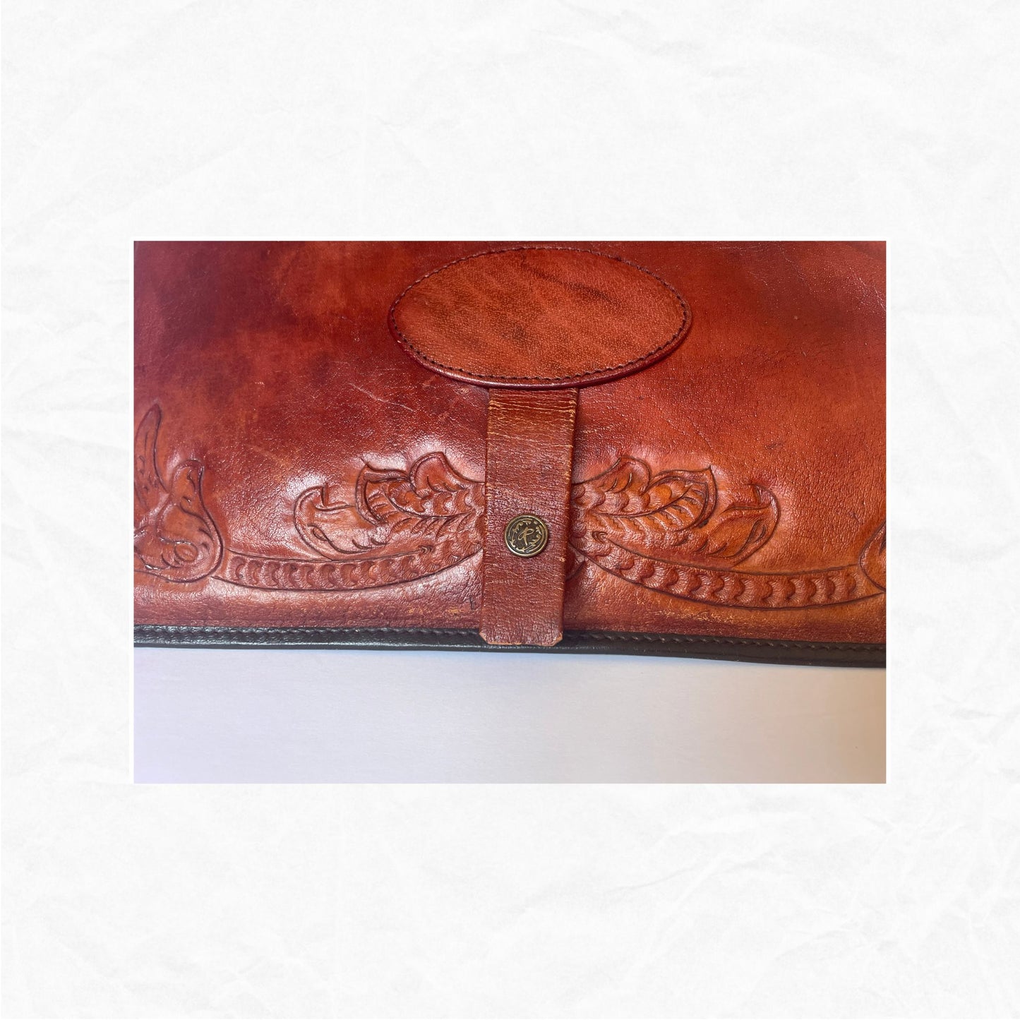 Vtg Rame's Tooled Leather Oversized Clutch