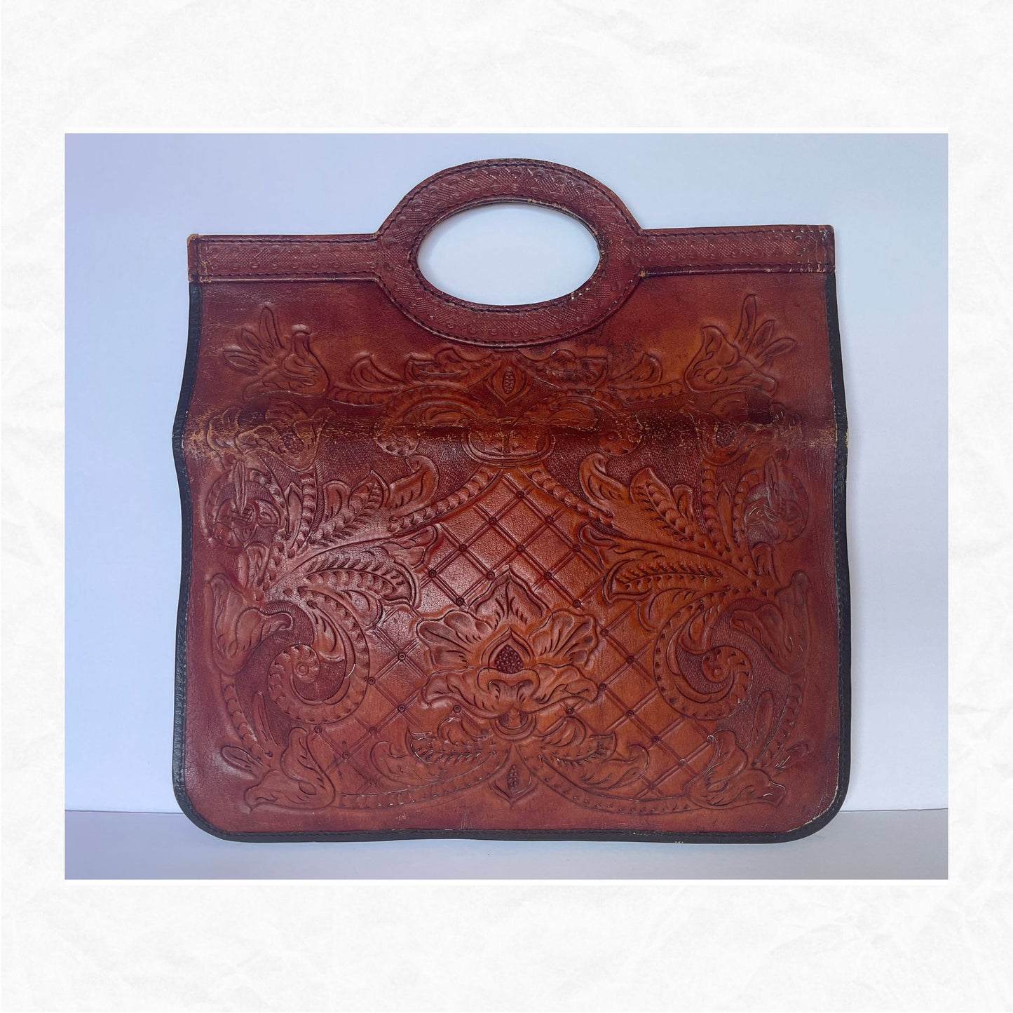 Vtg Rame's Tooled Leather Oversized Clutch