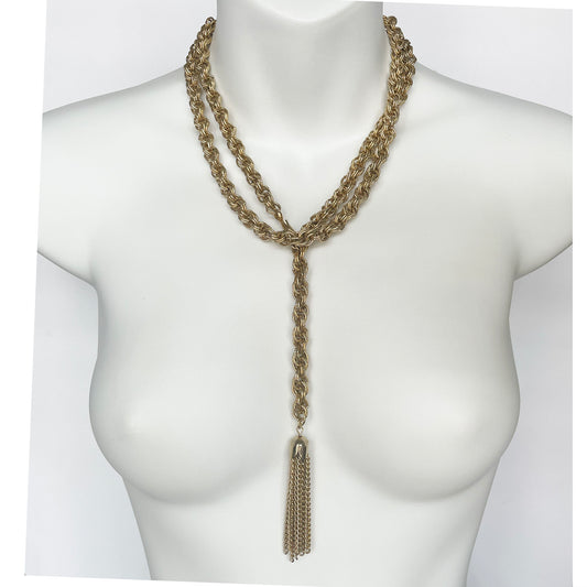 VINTAGE 43" Gold-Plated Adjustable Rope Necklace with Tassel