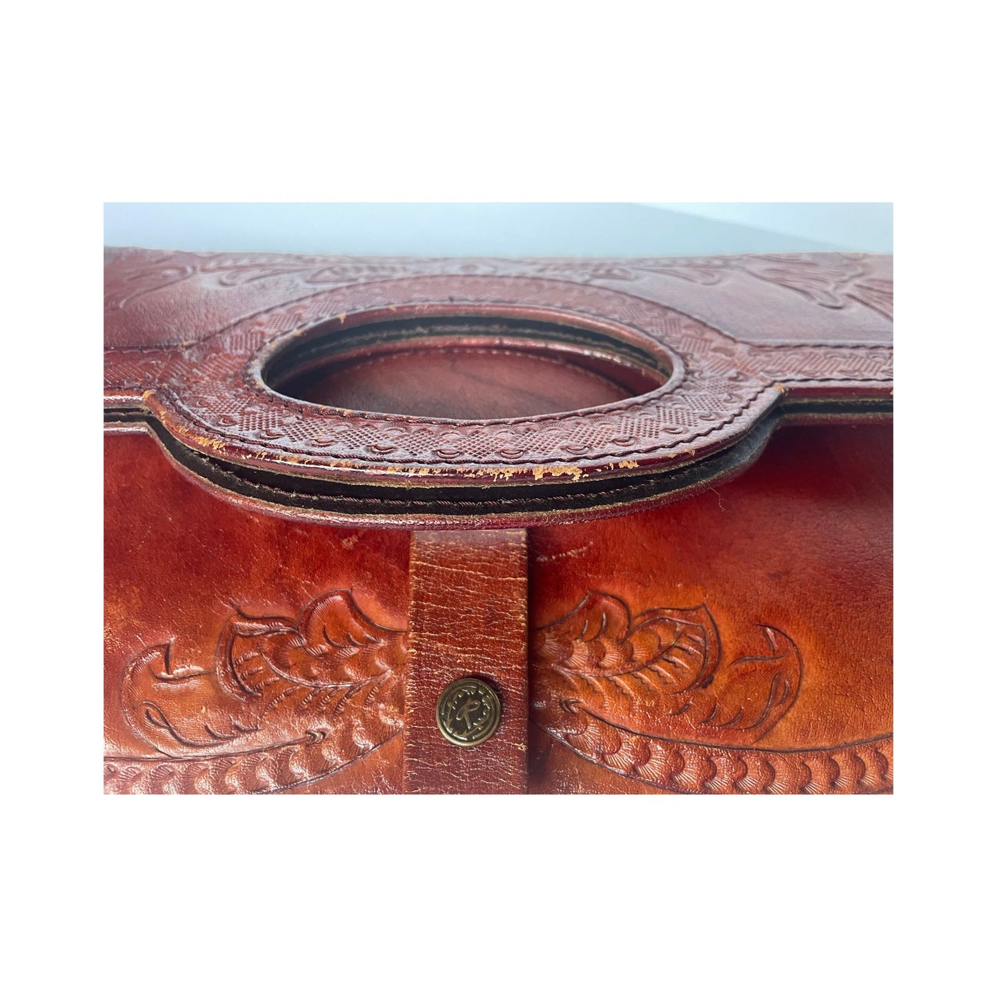 Vtg Rame's Tooled Leather Oversized Clutch