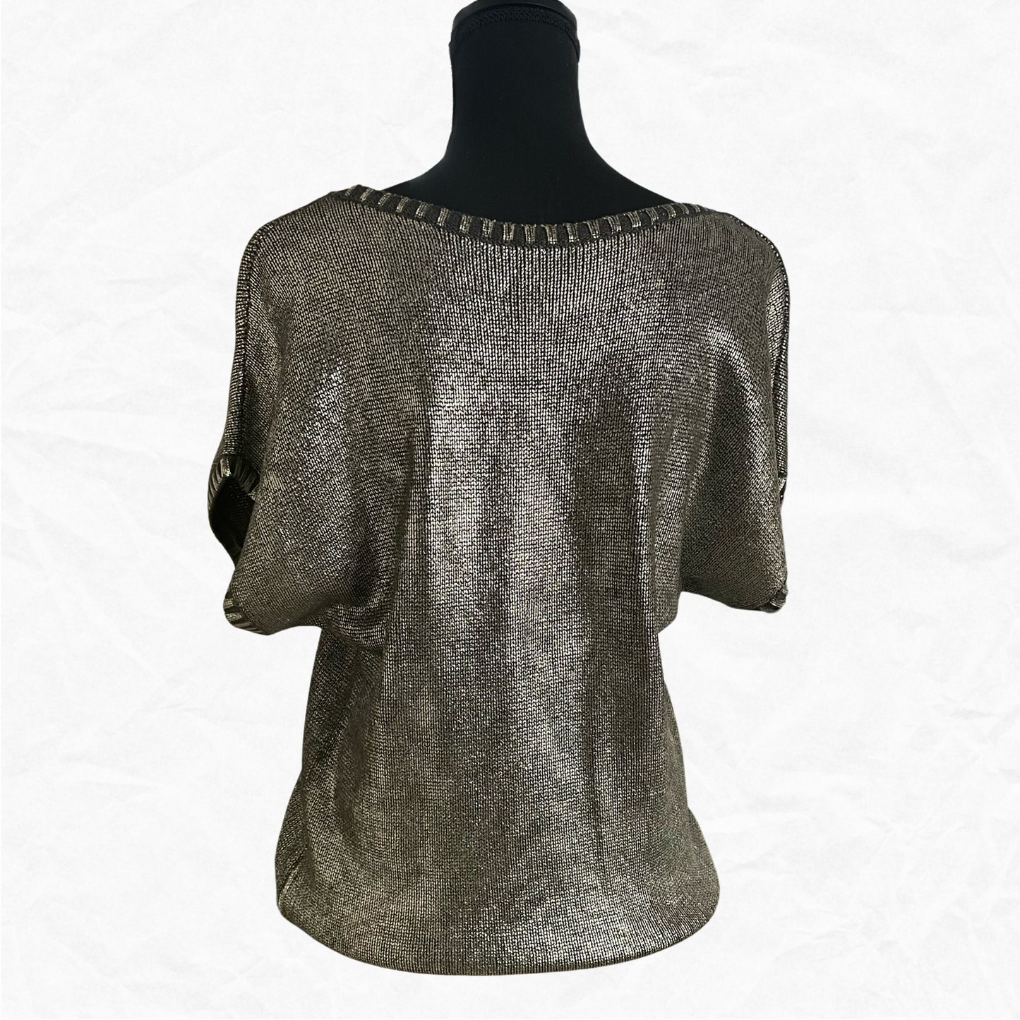 Laundry by SHELLI SEGAL  Short Sleeve Silver Metallic Sweater size M