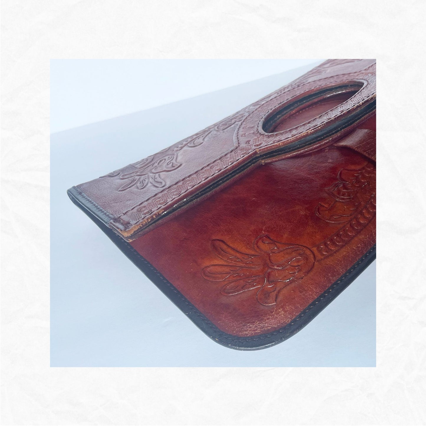 Vtg Rame's Tooled Leather Oversized Clutch