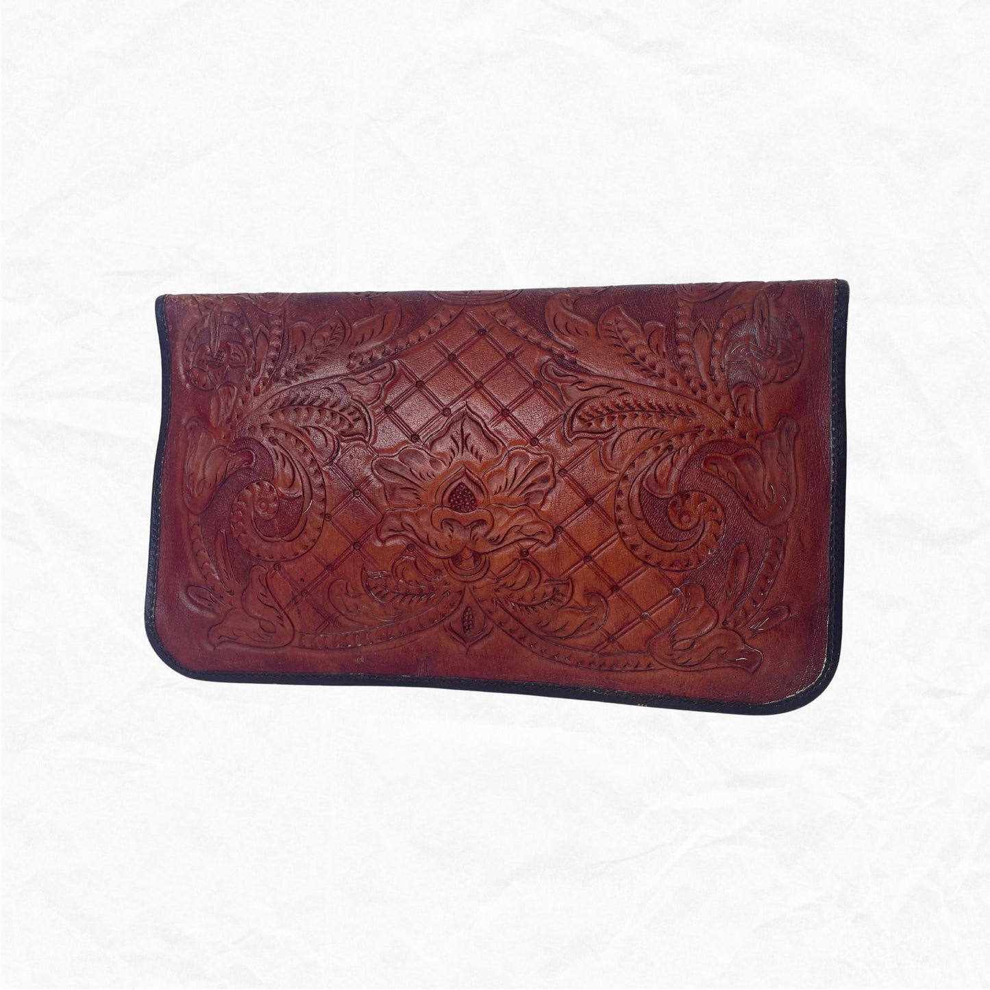 Vtg Rame's Tooled Leather Oversized Clutch