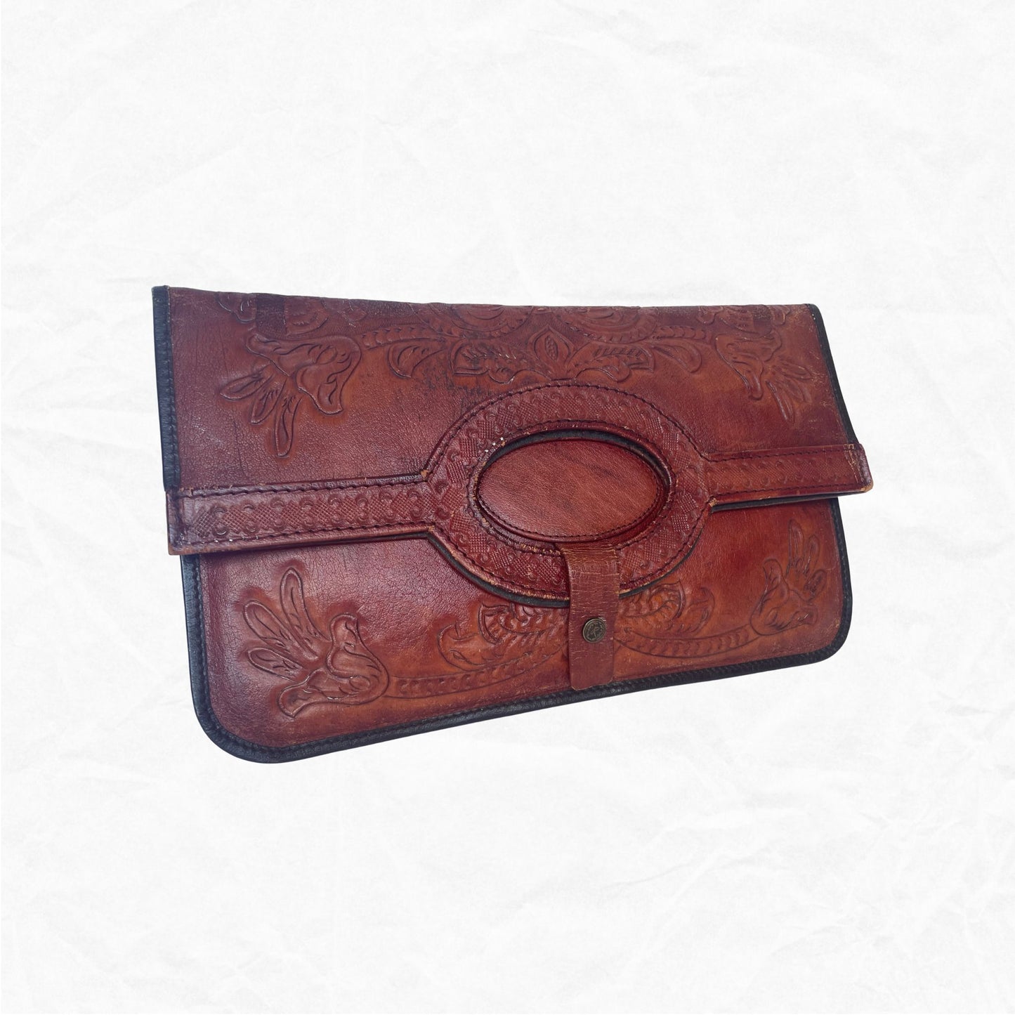 Vtg Rame's Tooled Leather Oversized Clutch