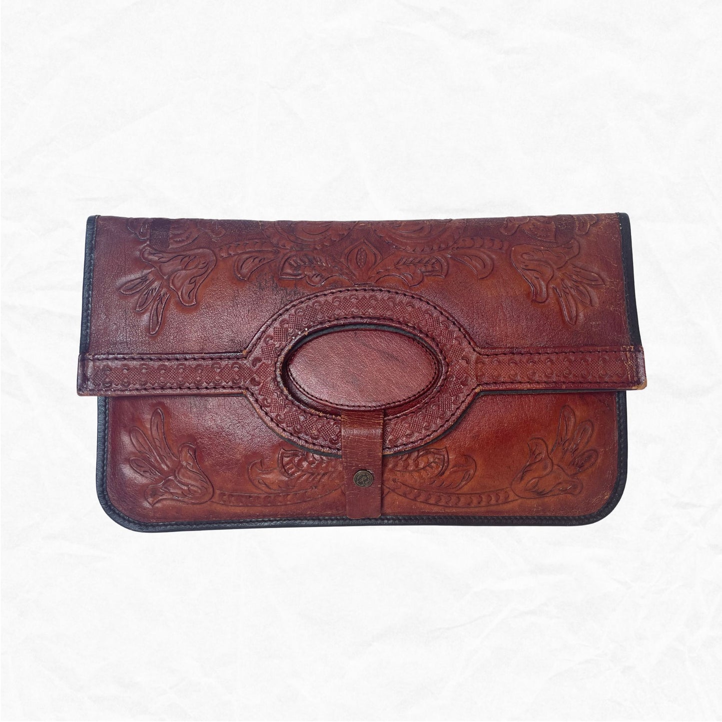 Vtg Rame's Tooled Leather Oversized Clutch