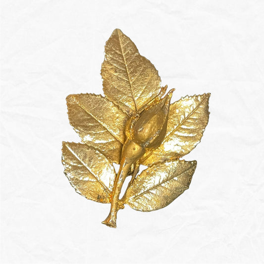 Vintage Brushed Gold Flower Brooch Pin 2.25 x 1.75"