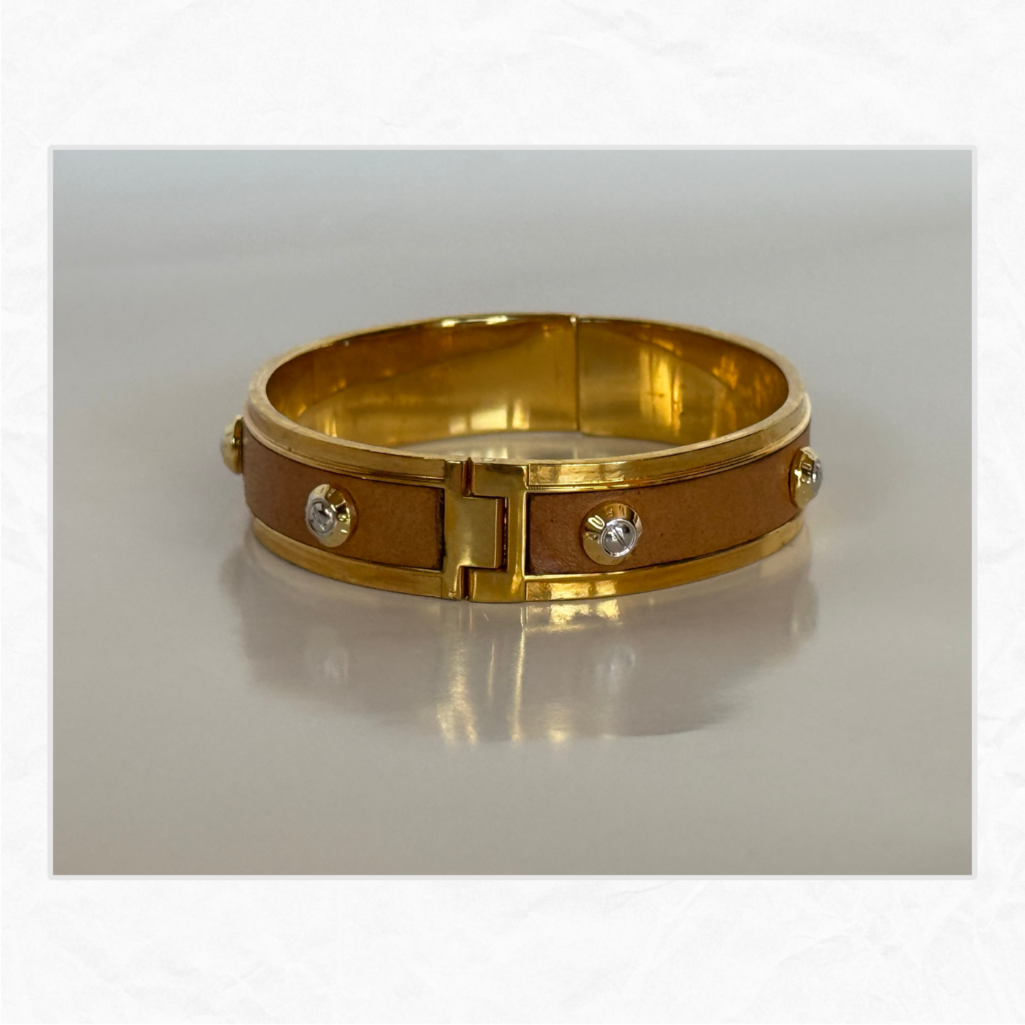 Vtg. HENRI BENDEL Leather & Brass Bangle Bracelet