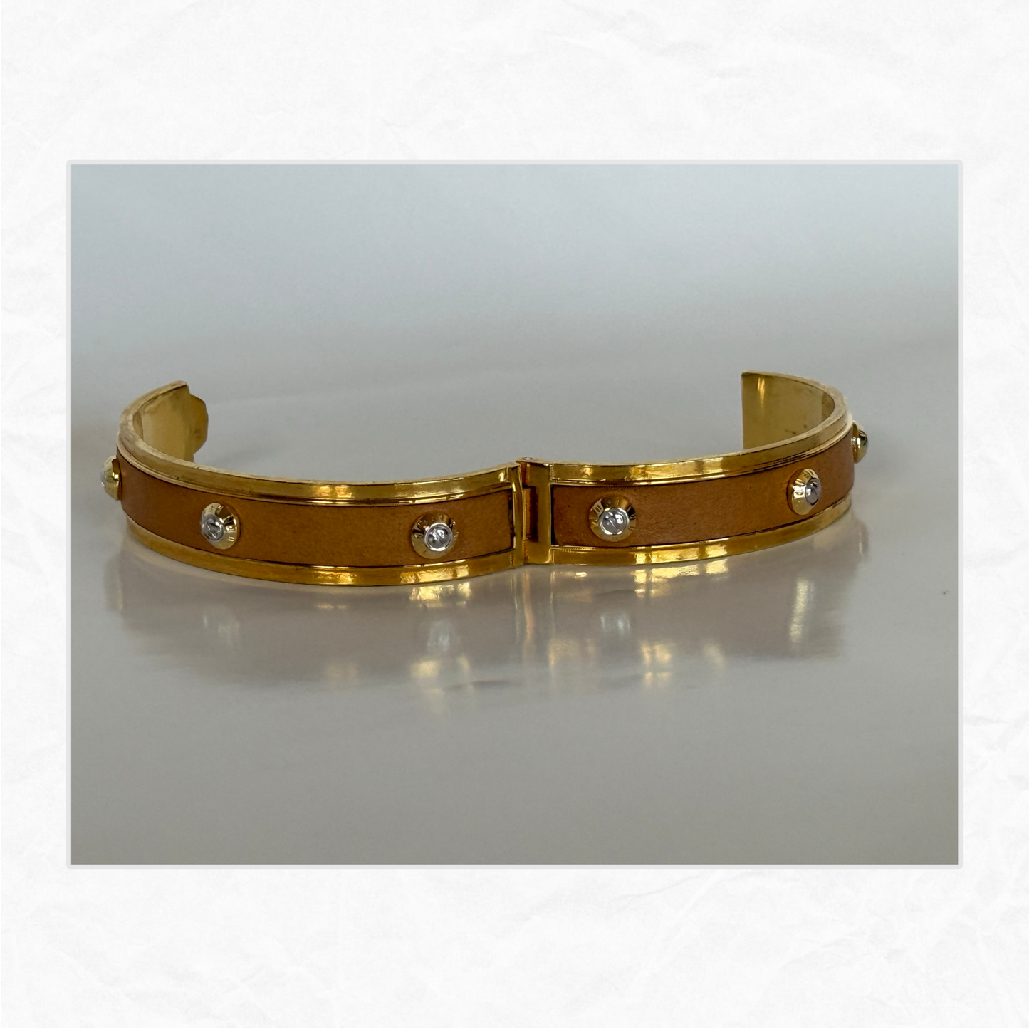 Vtg. HENRI BENDEL Leather & Brass Bangle Bracelet