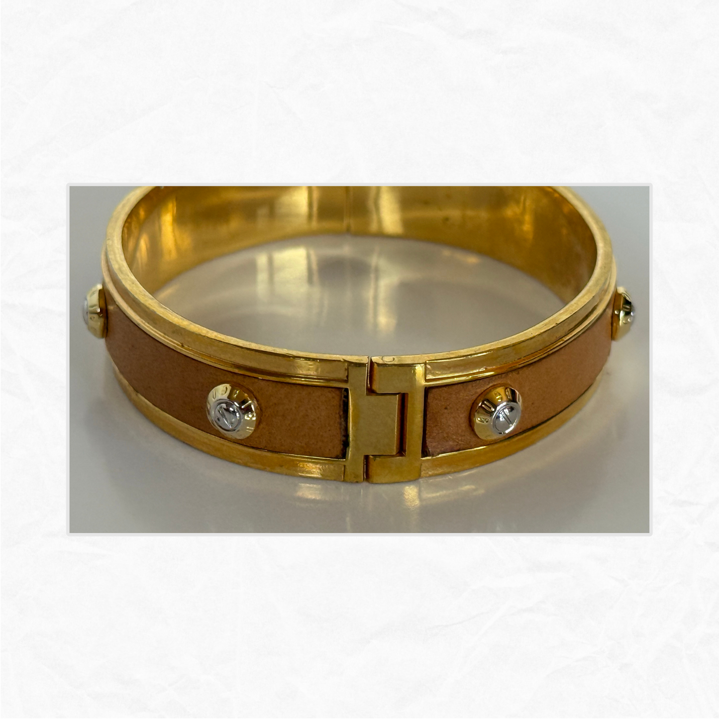 Vtg. HENRI BENDEL Leather & Brass Bangle Bracelet