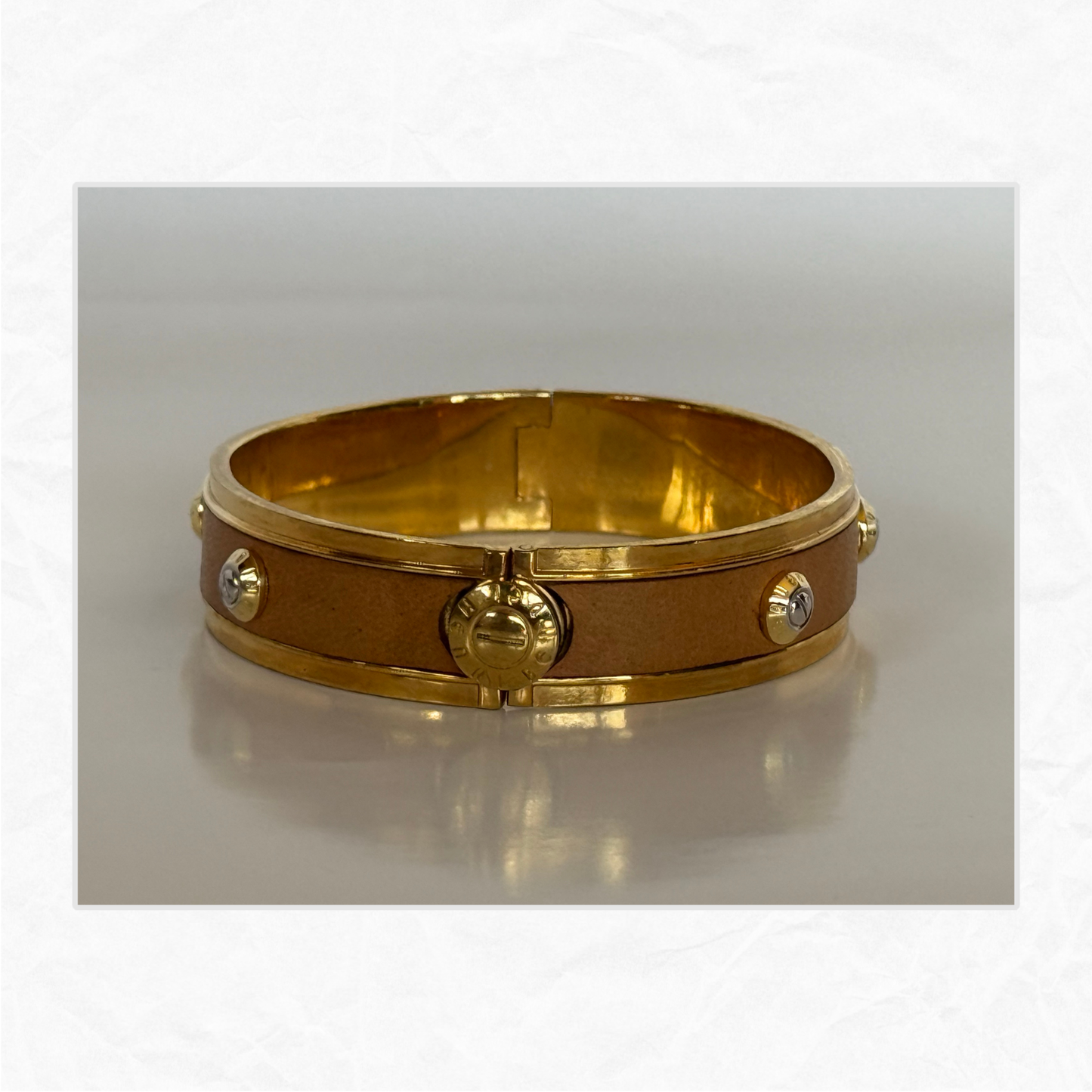 Vtg. HENRI BENDEL Leather & Brass Bangle Bracelet
