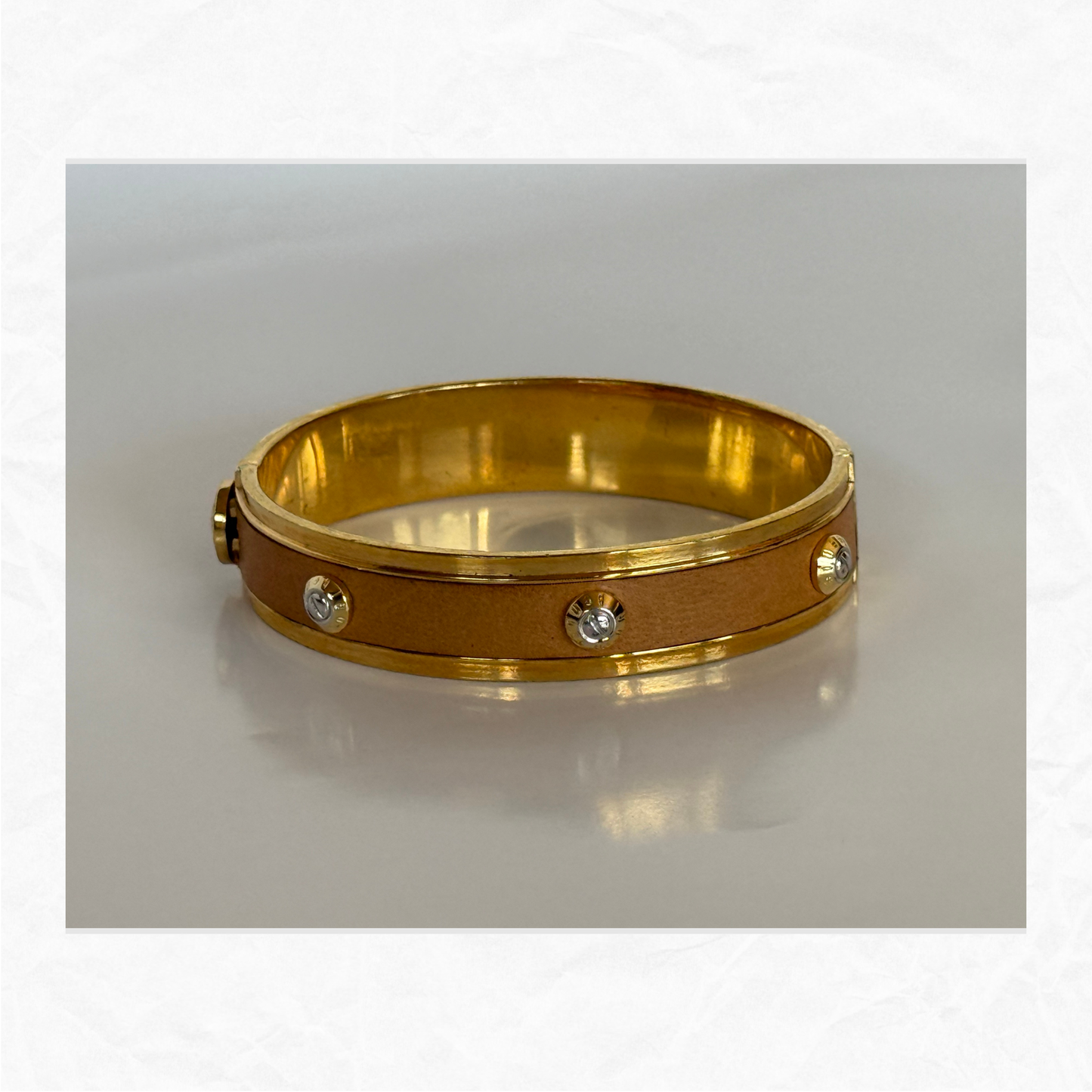 Vtg. HENRI BENDEL Leather & Brass Bangle Bracelet