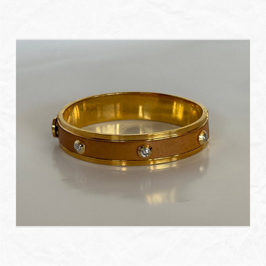 Vtg. HENRI BENDEL Leather & Brass Bangle Bracelet