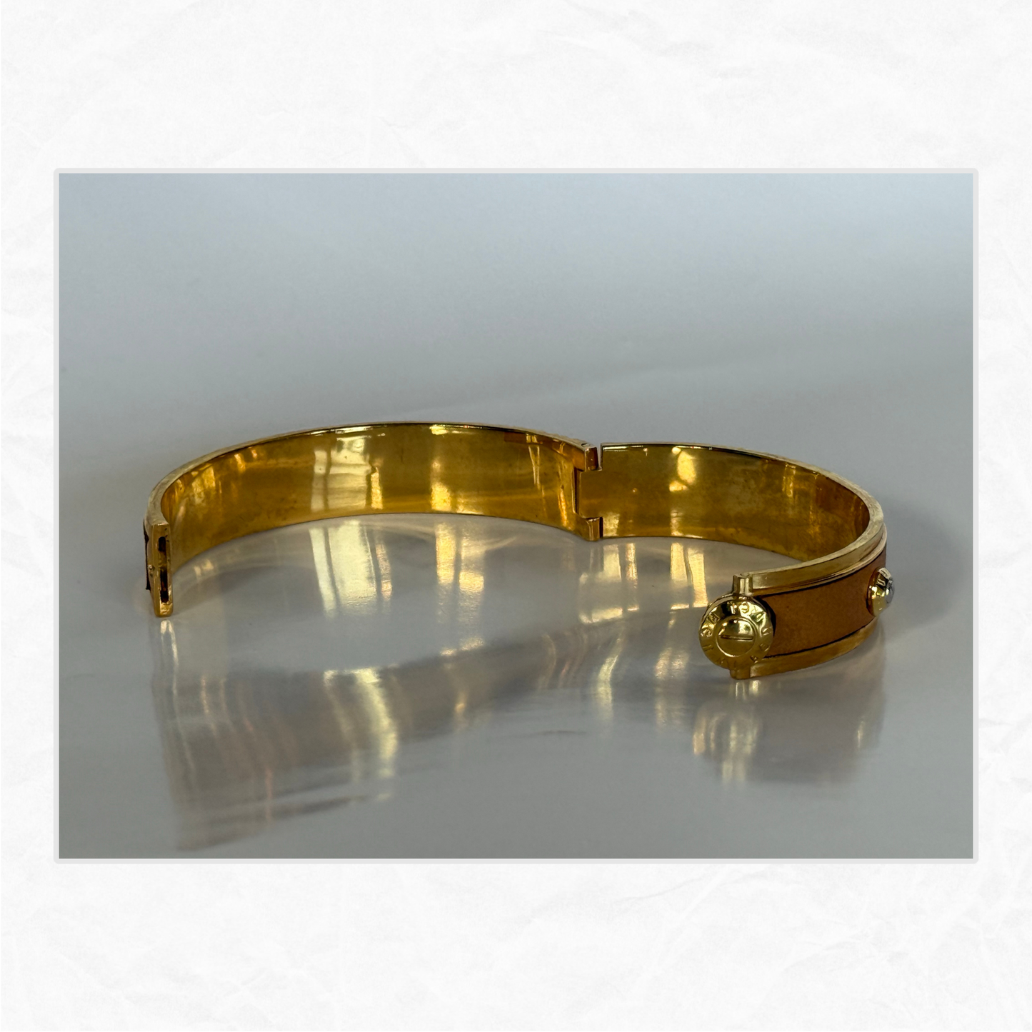 Vtg. HENRI BENDEL Leather & Brass Bangle Bracelet