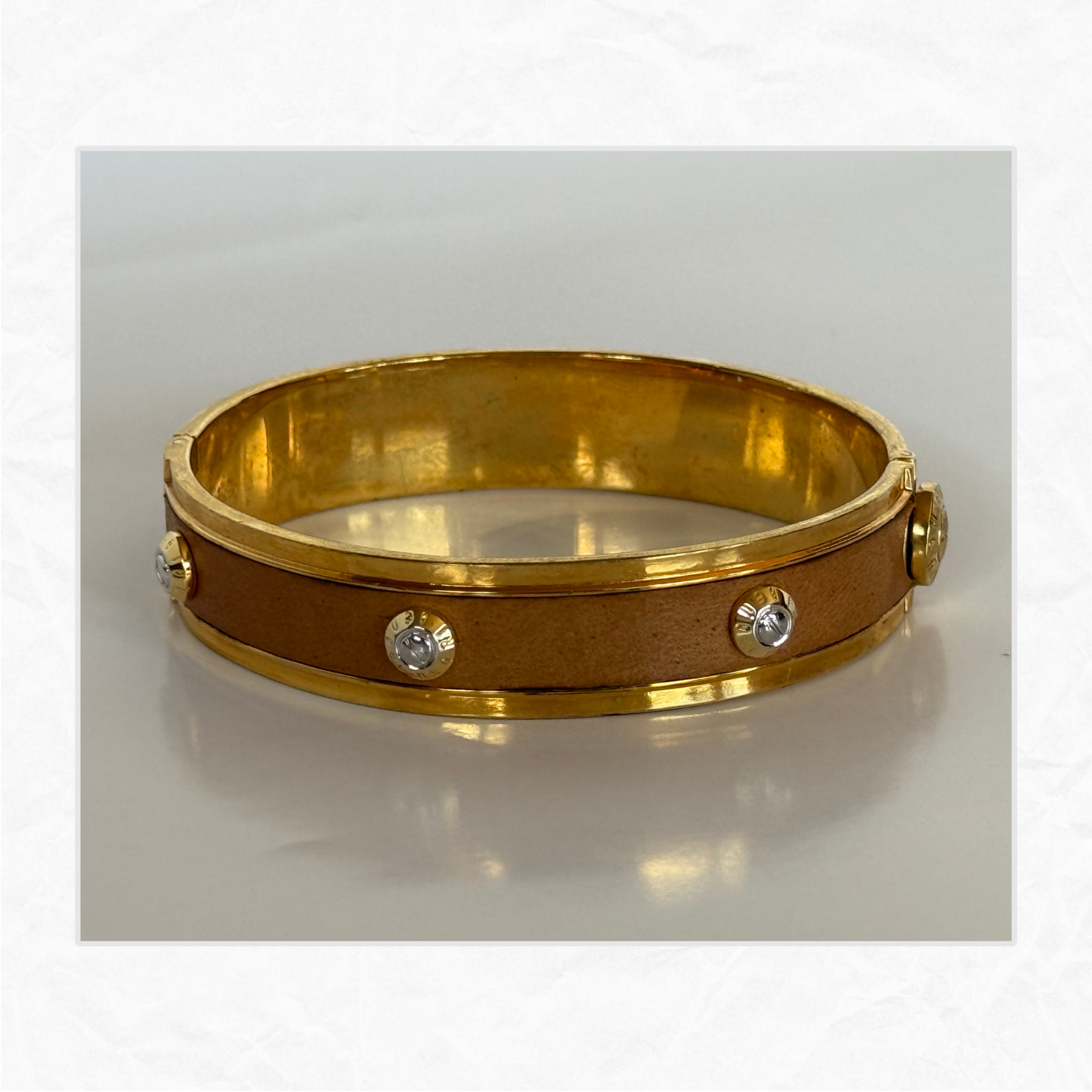 Vtg. HENRI BENDEL Leather & Brass Bangle Bracelet