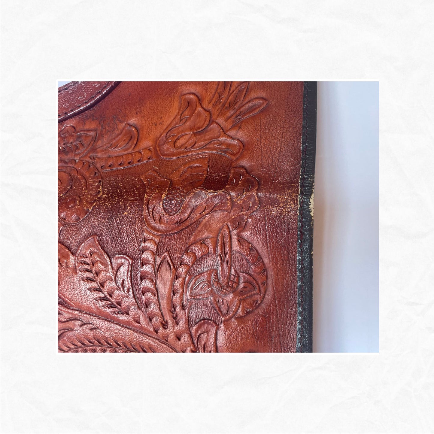 Vtg Rame's Tooled Leather Oversized Clutch