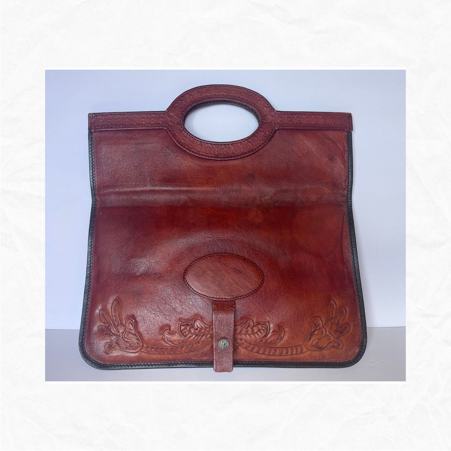 Vtg Rame's Tooled Leather Oversized Clutch